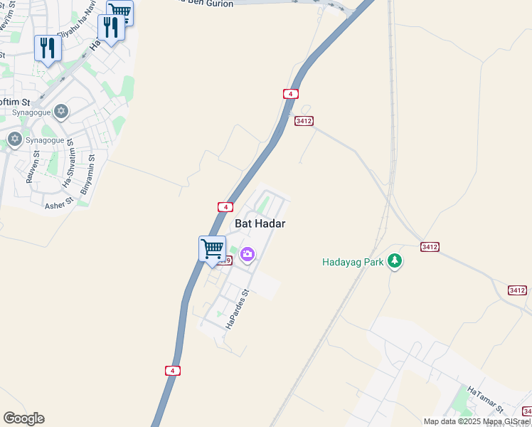 map of restaurants, bars, coffee shops, grocery stores, and more near 21 Shvil HaGefen in Bat Hadar