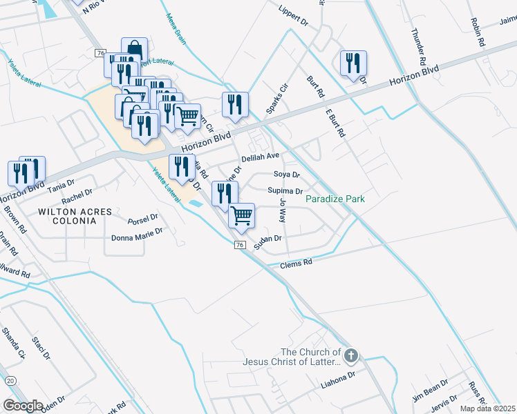 map of restaurants, bars, coffee shops, grocery stores, and more near 650 Milo Dr in Socorro