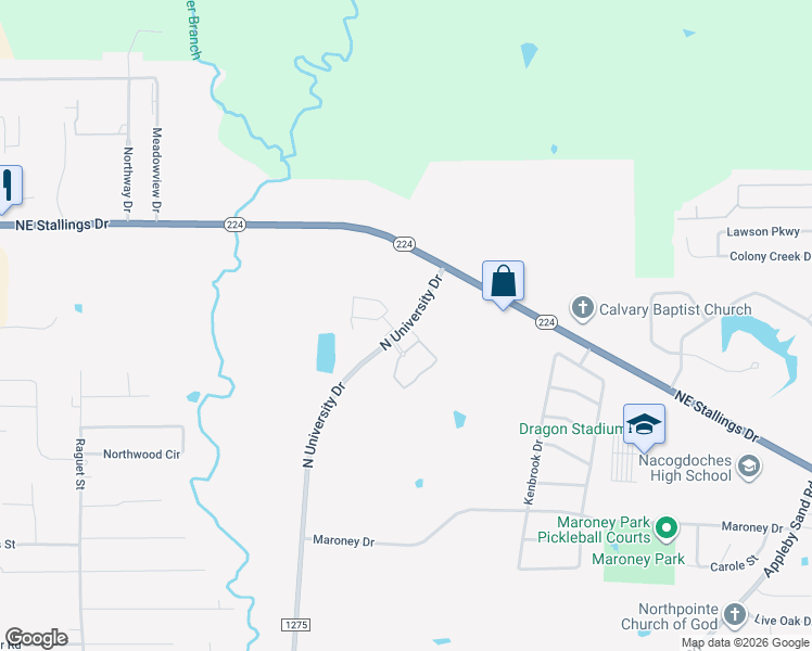 map of restaurants, bars, coffee shops, grocery stores, and more near 4822 North University Drive in Nacogdoches