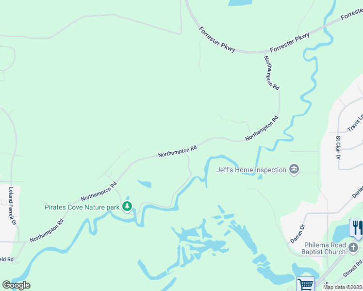 map of restaurants, bars, coffee shops, grocery stores, and more near 457 Northampton Road in Leesburg