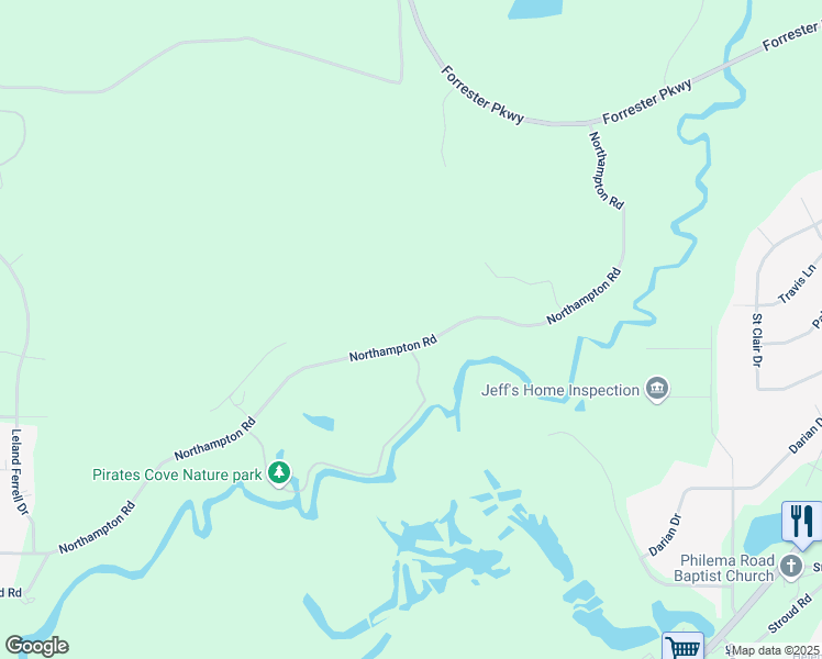 map of restaurants, bars, coffee shops, grocery stores, and more near 457 Northampton Road in Leesburg