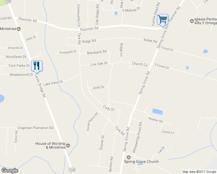 map of restaurants, bars, coffee shops, grocery stores, and more near 550 Church Circle in Jesup