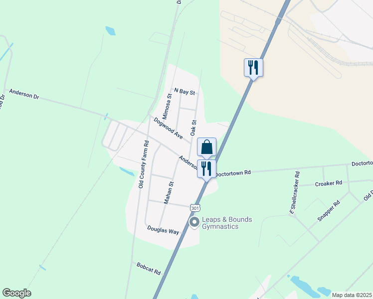 map of restaurants, bars, coffee shops, grocery stores, and more near 14 Lj Anderson Road in Jesup