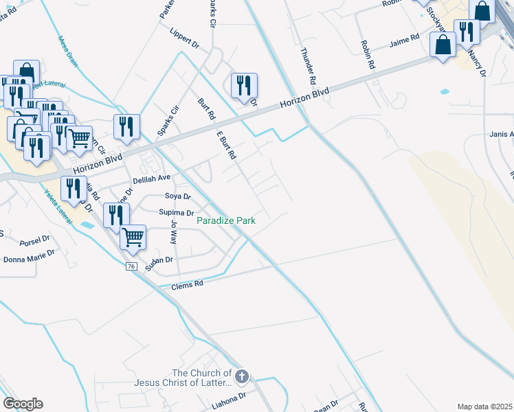 map of restaurants, bars, coffee shops, grocery stores, and more near 10968 East Burt Road in Socorro