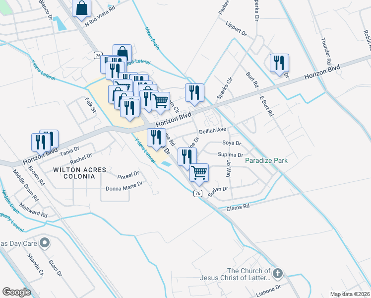 map of restaurants, bars, coffee shops, grocery stores, and more near 611 Maxine Drive in Socorro