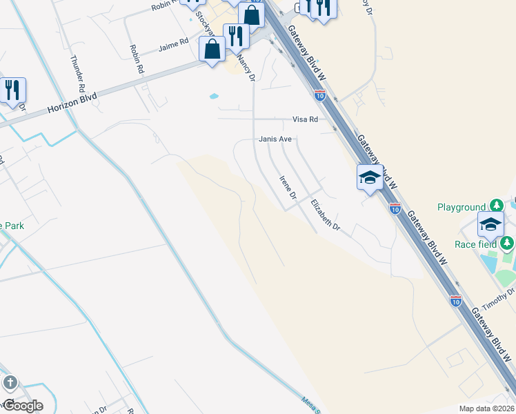 map of restaurants, bars, coffee shops, grocery stores, and more near 11540 Janis Avenue in Socorro