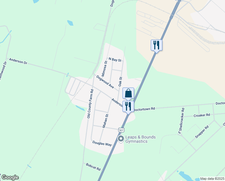 map of restaurants, bars, coffee shops, grocery stores, and more near 14 Lj Anderson Road in Jesup