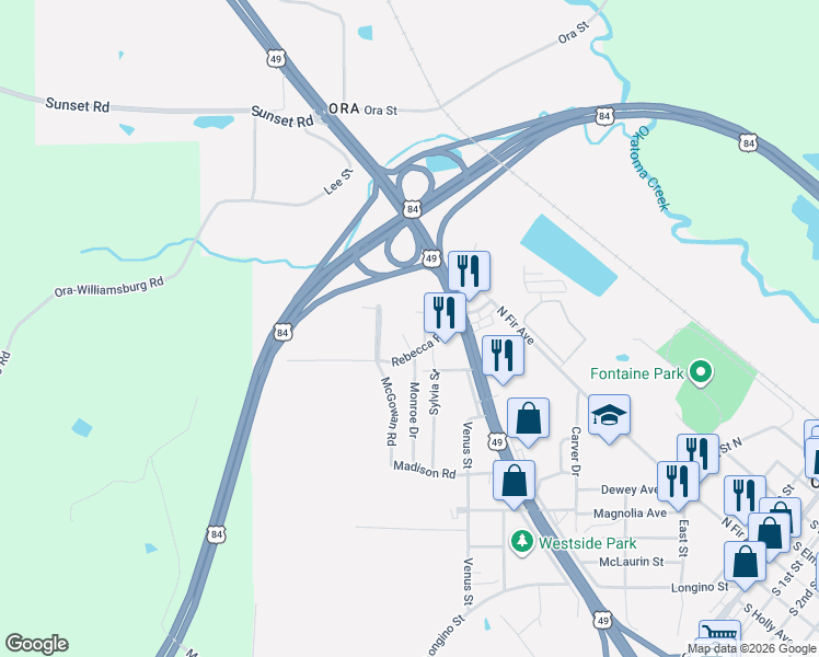 map of restaurants, bars, coffee shops, grocery stores, and more near 200 Rebecca Road in Collins