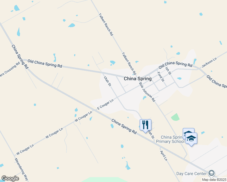 map of restaurants, bars, coffee shops, grocery stores, and more near 657 Utah Street in China Spring