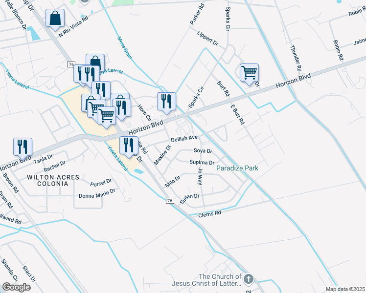 map of restaurants, bars, coffee shops, grocery stores, and more near 680 Soya Drive in Socorro