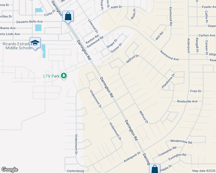 map of restaurants, bars, coffee shops, grocery stores, and more near Darrington Road in El Paso