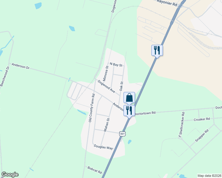 map of restaurants, bars, coffee shops, grocery stores, and more near 4 Magnolia Boulevard in Jesup