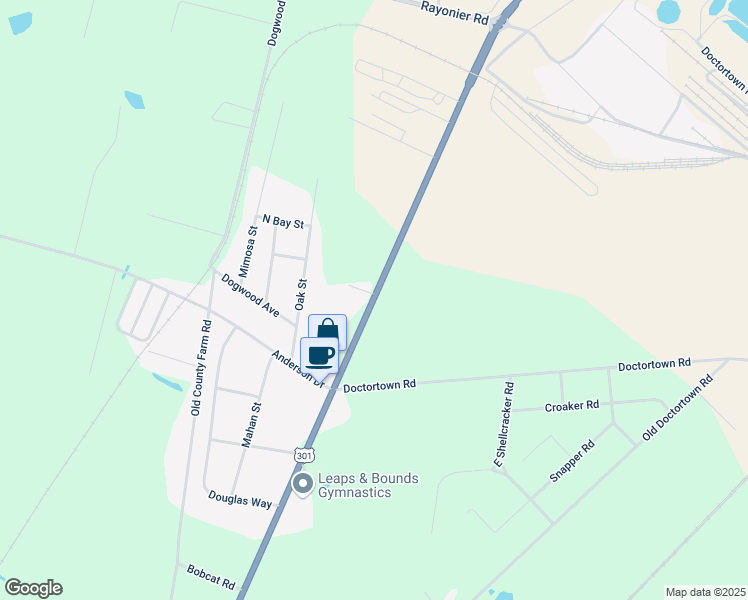 map of restaurants, bars, coffee shops, grocery stores, and more near 3100 Savannah Highway in Jesup