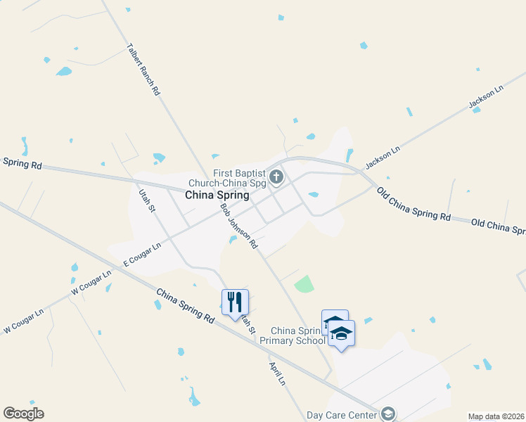 map of restaurants, bars, coffee shops, grocery stores, and more near 217 Norm Street in China Spring