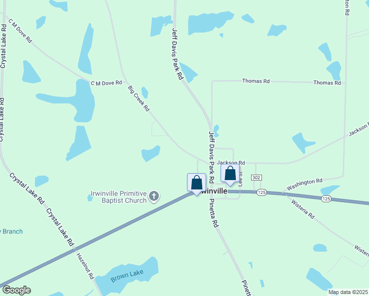 map of restaurants, bars, coffee shops, grocery stores, and more near 125 Big Sandy Road in Fitzgerald