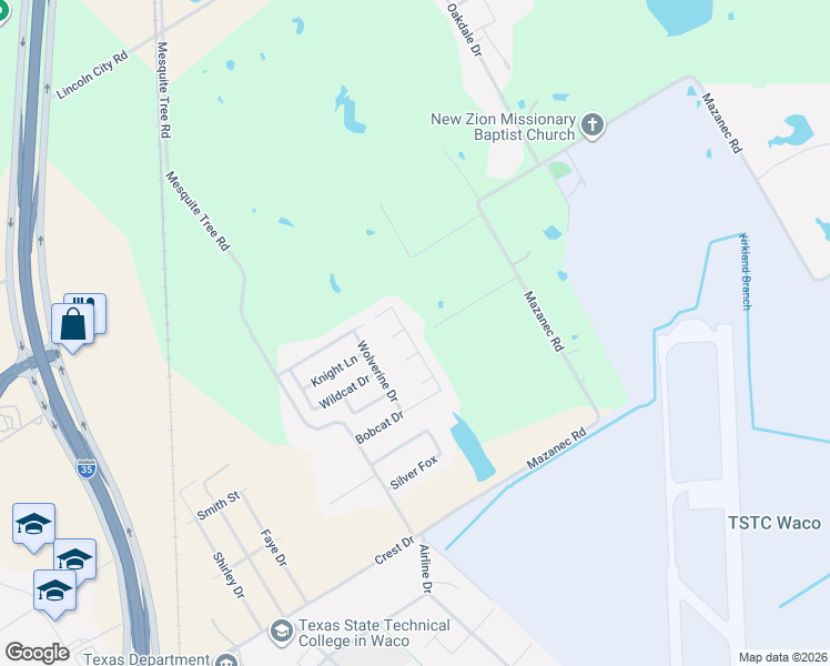 map of restaurants, bars, coffee shops, grocery stores, and more near 116 Tomahawk Drive in Waco