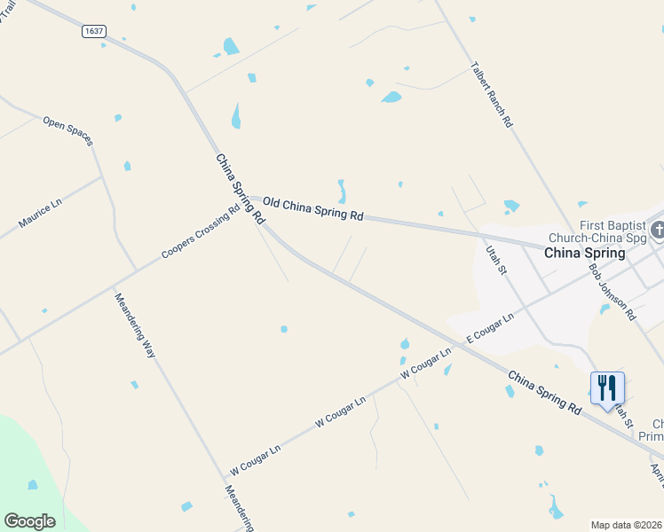 map of restaurants, bars, coffee shops, grocery stores, and more near 125 Burkhart Lane in China Spring