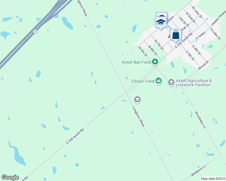 map of restaurants, bars, coffee shops, grocery stores, and more near 3801-3899 East Old Axtell Road in Axtell