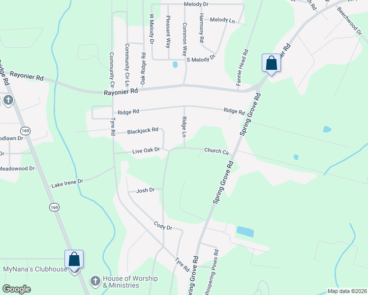 map of restaurants, bars, coffee shops, grocery stores, and more near 1 Ridge Lane in Jesup