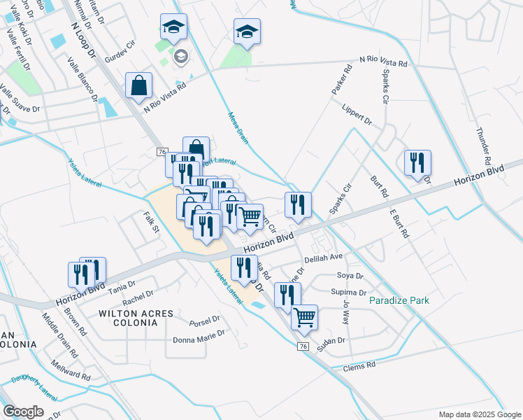 map of restaurants, bars, coffee shops, grocery stores, and more near 10733 Horn Circle in Socorro