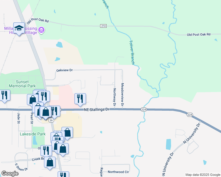 map of restaurants, bars, coffee shops, grocery stores, and more near 5301 Northway Drive in Nacogdoches