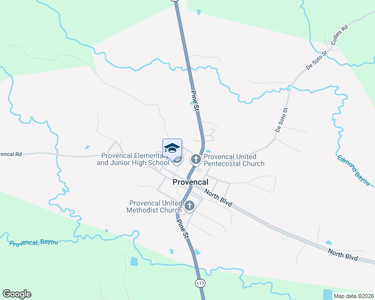 map of restaurants, bars, coffee shops, grocery stores, and more near De Soto Street in Robeline