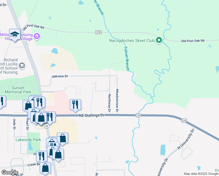 map of restaurants, bars, coffee shops, grocery stores, and more near 1320 West Seale Street in Nacogdoches