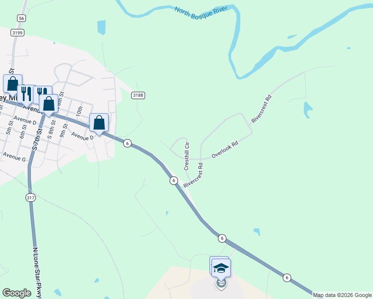 map of restaurants, bars, coffee shops, grocery stores, and more near 286 Cresthill Circle in Valley Mills