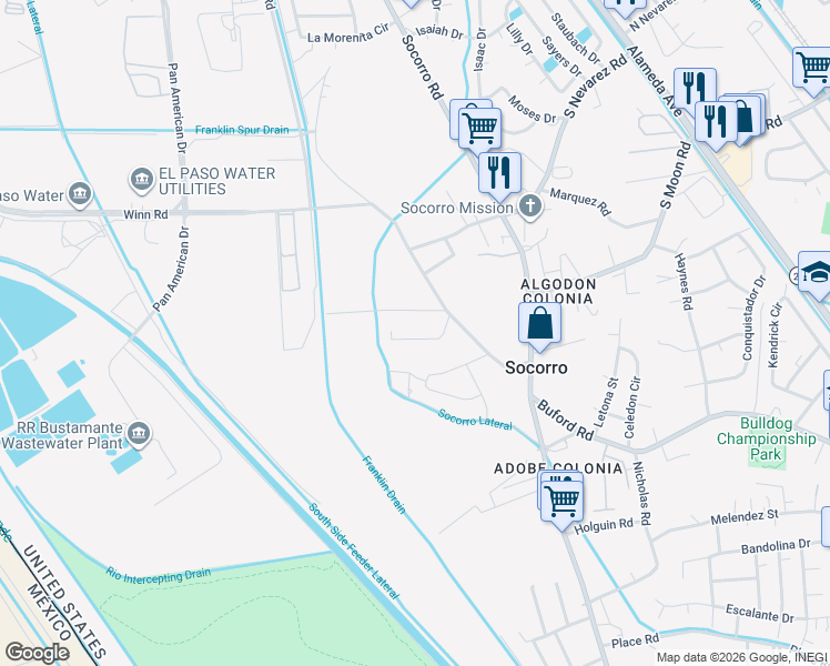 map of restaurants, bars, coffee shops, grocery stores, and more near 755 Rodriguez Road in Socorro