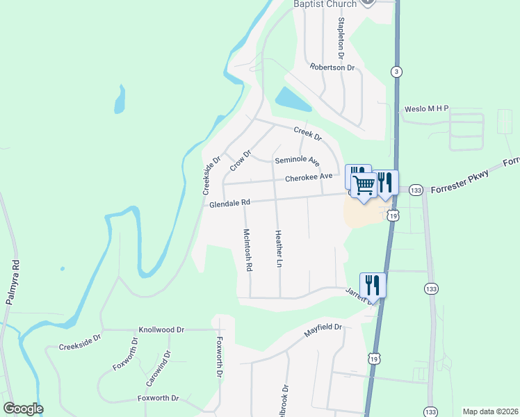 map of restaurants, bars, coffee shops, grocery stores, and more near 203 Glendale Road in Leesburg