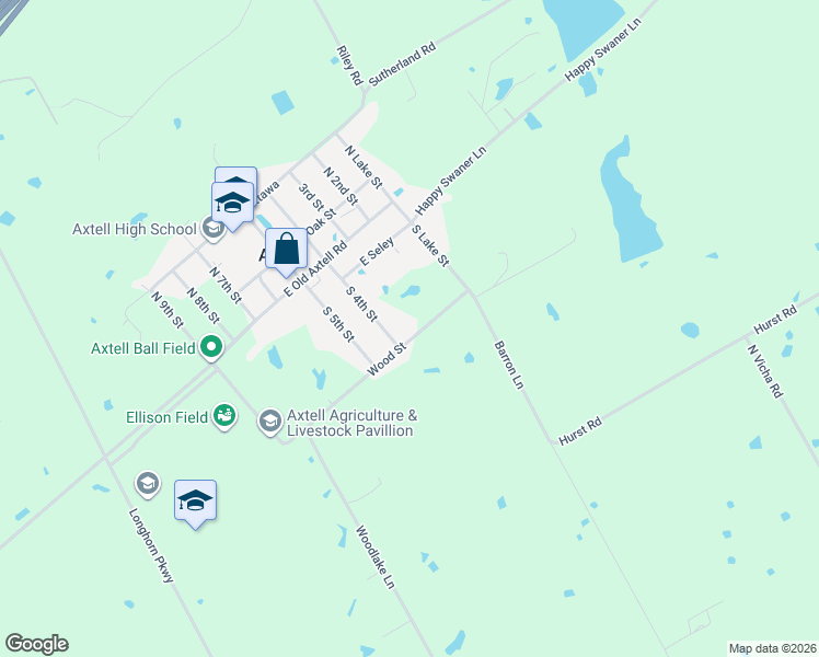 map of restaurants, bars, coffee shops, grocery stores, and more near 501-599 Wood Street in Axtell