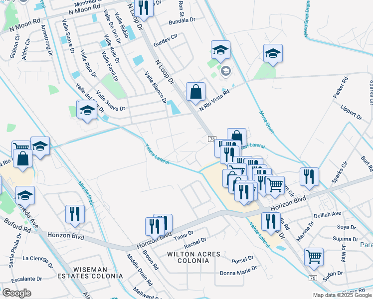 map of restaurants, bars, coffee shops, grocery stores, and more near 561 Three Missions Drive in Socorro