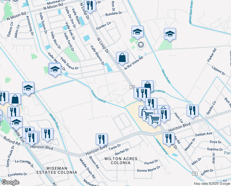 map of restaurants, bars, coffee shops, grocery stores, and more near 561 Three Missions Drive in Socorro