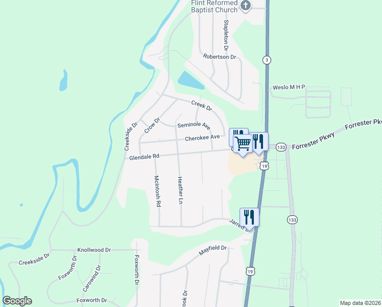 map of restaurants, bars, coffee shops, grocery stores, and more near 169 Glendale Road in Leesburg