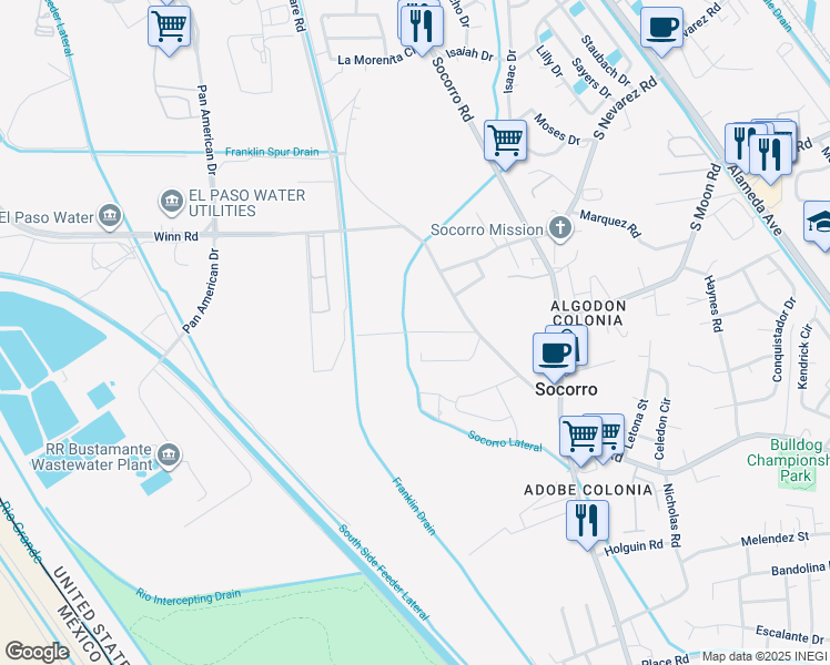 map of restaurants, bars, coffee shops, grocery stores, and more near 748 Trejo Road in Socorro