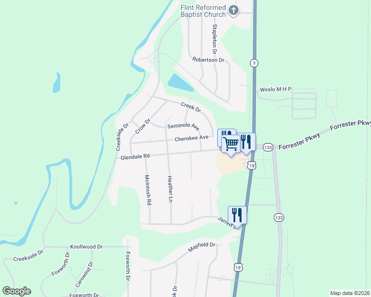 map of restaurants, bars, coffee shops, grocery stores, and more near 169 Glendale Road in Leesburg