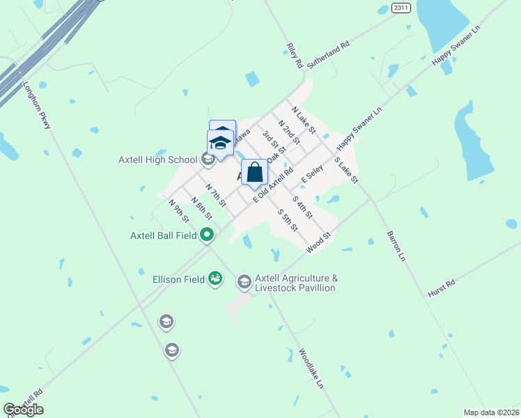 map of restaurants, bars, coffee shops, grocery stores, and more near 190-198 South 5th Street in Axtell