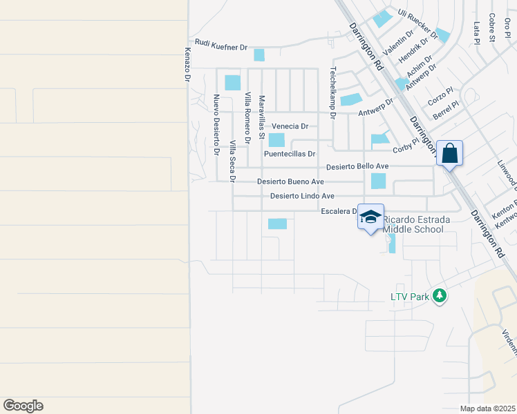 map of restaurants, bars, coffee shops, grocery stores, and more near 14269 Desierto Lindo Avenue in Horizon City