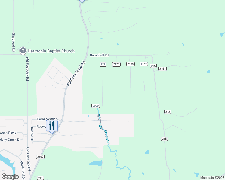 map of restaurants, bars, coffee shops, grocery stores, and more near 522 Fox Run Drive in Nacogdoches