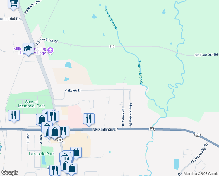map of restaurants, bars, coffee shops, grocery stores, and more near 709 Oakview Drive in Nacogdoches