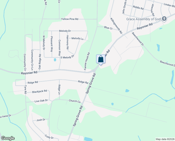 map of restaurants, bars, coffee shops, grocery stores, and more near 1275 Rayonier Road in Jesup