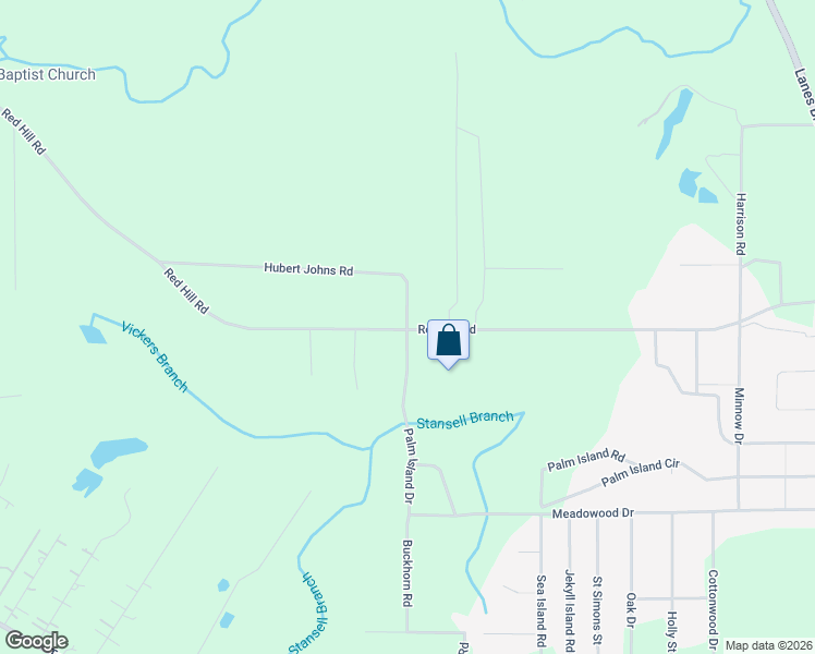map of restaurants, bars, coffee shops, grocery stores, and more near 1170 Red Hill Road in Jesup