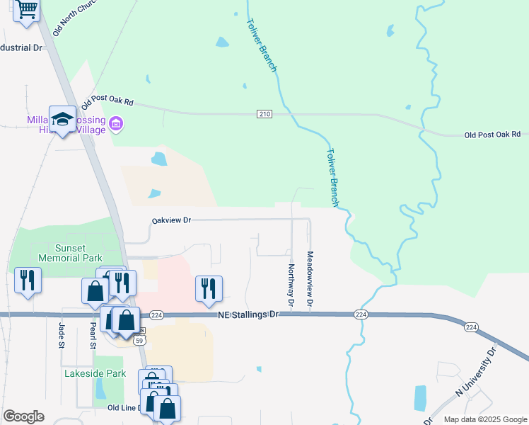 map of restaurants, bars, coffee shops, grocery stores, and more near 709 Oakview Drive in Nacogdoches