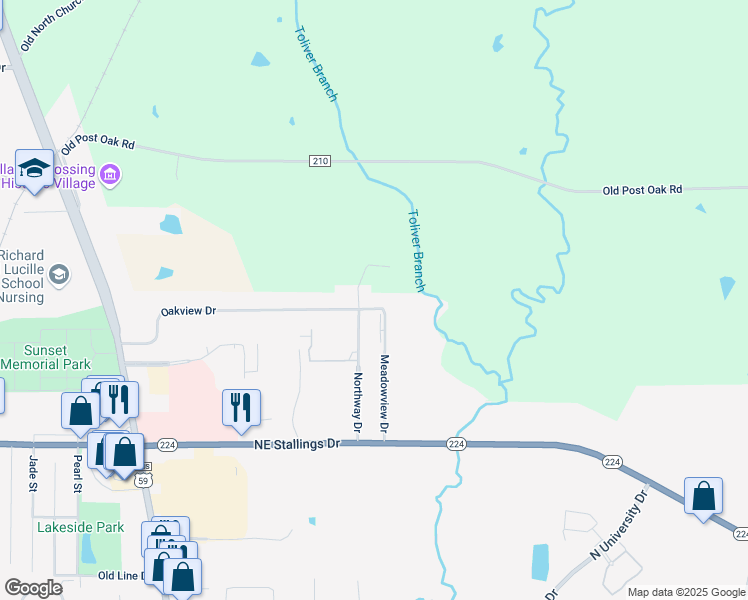 map of restaurants, bars, coffee shops, grocery stores, and more near 901 Oakview Drive in Nacogdoches