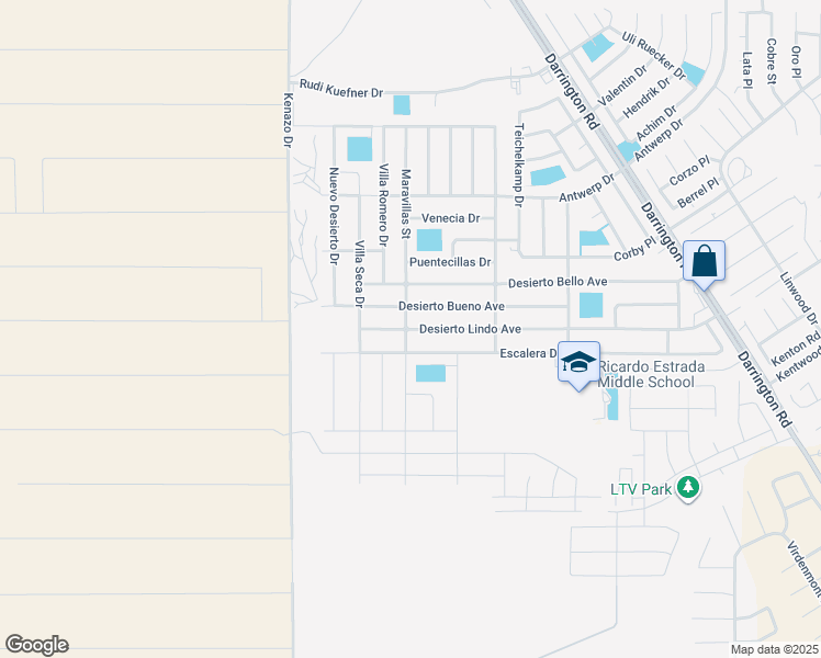 map of restaurants, bars, coffee shops, grocery stores, and more near 14269 Desierto Lindo Avenue in Horizon City
