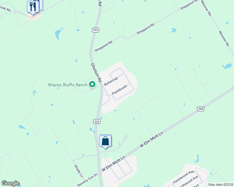 map of restaurants, bars, coffee shops, grocery stores, and more near 176 Paintbrush in Waco