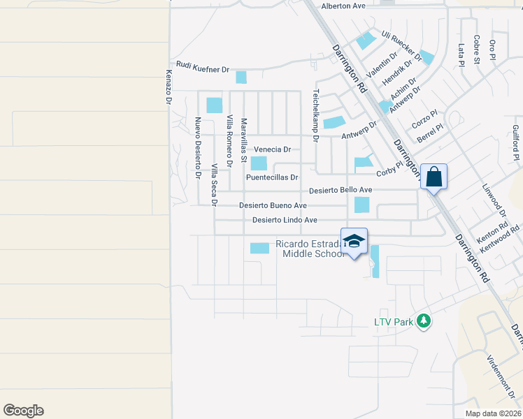 map of restaurants, bars, coffee shops, grocery stores, and more near 14325 Desierto Lindo Avenue in Horizon City