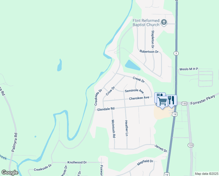 map of restaurants, bars, coffee shops, grocery stores, and more near 303 Creekside Drive in Leesburg