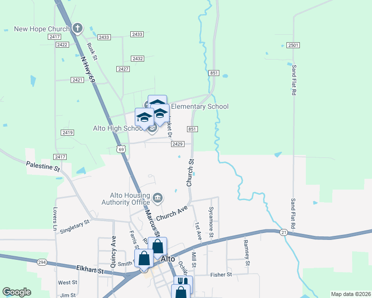 map of restaurants, bars, coffee shops, grocery stores, and more near 585 Church Street in Alto