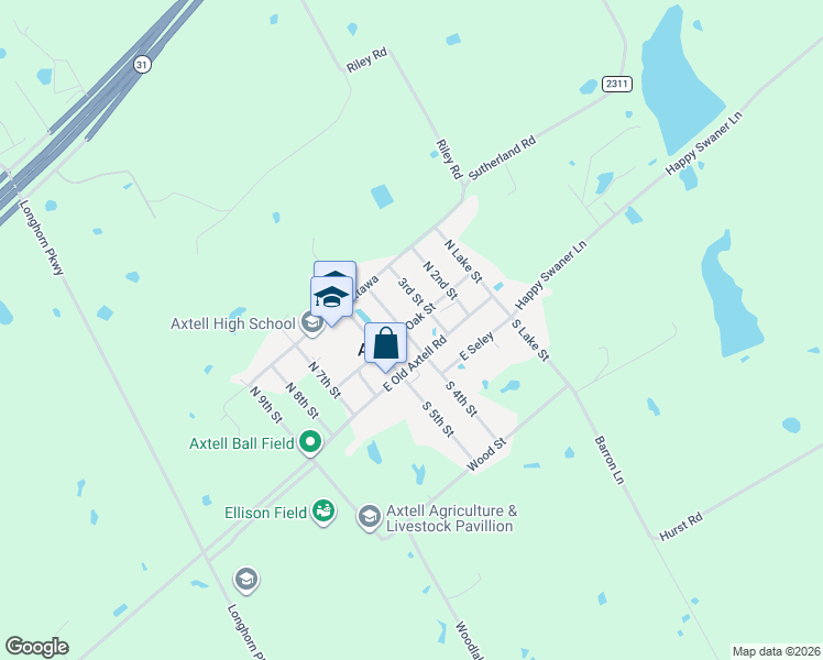 map of restaurants, bars, coffee shops, grocery stores, and more near 148 North 4th Street in Axtell
